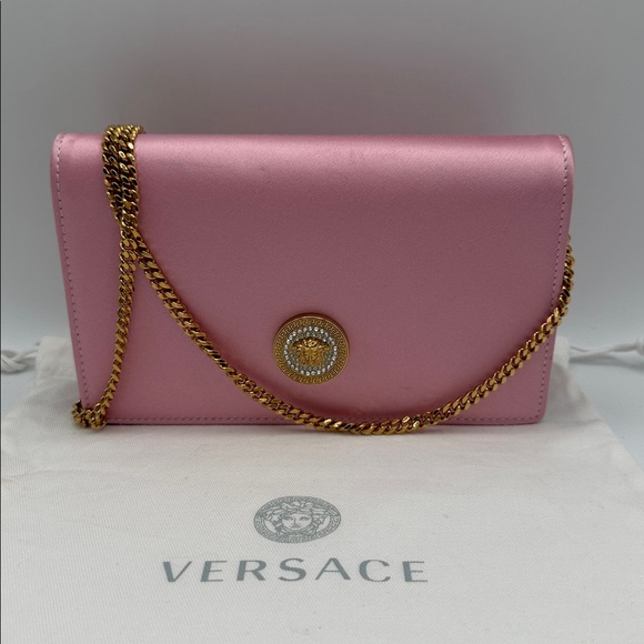 Versace Medusa Crystal Chain Crossbody Pink Satin Fabric - Picture 4 of 16